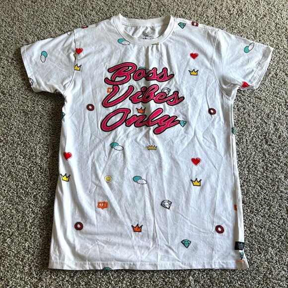 Blecker & Mercer Mens Sz L Boss Vibes Only White Graphic Tee Casual Shirt - Picture 8 of 8